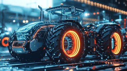 Fototapeta premium Futuristic Tractor: A Cyberpunk Vision of Agriculture