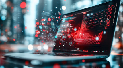 Ai generate insights from analytics dashboard on laptop business office technology concept closeup view