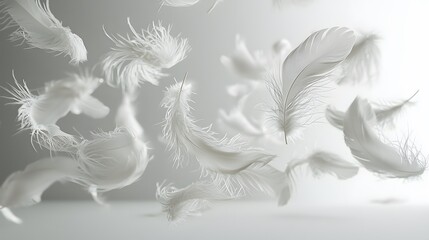 Obraz premium Floating White Feathers in a Minimalist Setting Abstract Photography Calm Environment Artistic Viewpoint