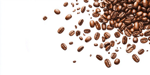 Coffee beans falling, isolated on a white background, PNG image.