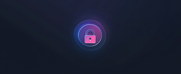 Neon lock symbol on a dark background representing cybersecurity and protection 3D Rendering
