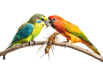 Obraz premium Colorful Birds Feeding on Insects Isolated on a Bright transparent Background for Nature Lovers