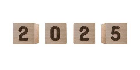 Happy new year 2025 success, investment, profit, money development, savings concept. 2025 number on wood cube blocks.3D rendering on blue background.