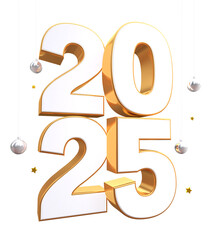 Happy New Year 2025 Transparent background vector. New Year 2025 text design. New year 2025 vector design with realistic 3D numbers.