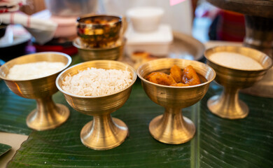 Assamese traditional food displayed at a stall to sell during Magh Bihu or Bhogali Bihu festival.
