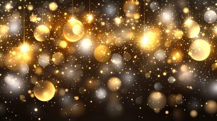 Obraz premium Shimmering gold and white bokeh lights on a dark background