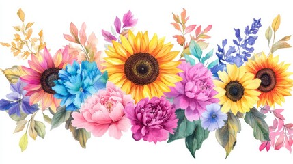 A whimsical digital clipart of a floral arrangement 