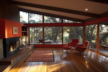 A Modern Living Room with a Wooden Floor and Big Window