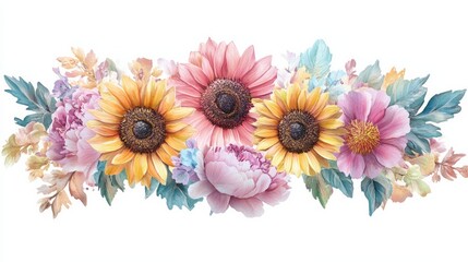 A whimsical digital clipart of a floral arrangement 