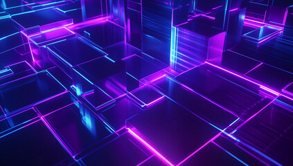 Obraz premium Abstract purple background with digital connections and geometric lines, dark blue gradient background for a technology or data concept.