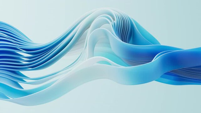 Flowing gradient blue curve ribbons background, 3d rendering.