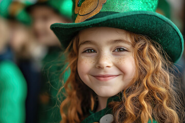 Fototapeta premium Irish-American children celebrate their heritage with festive attire during a community event in March