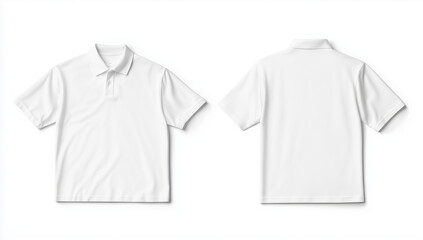 White polo shirt template, front and back view, isolated on a white background.