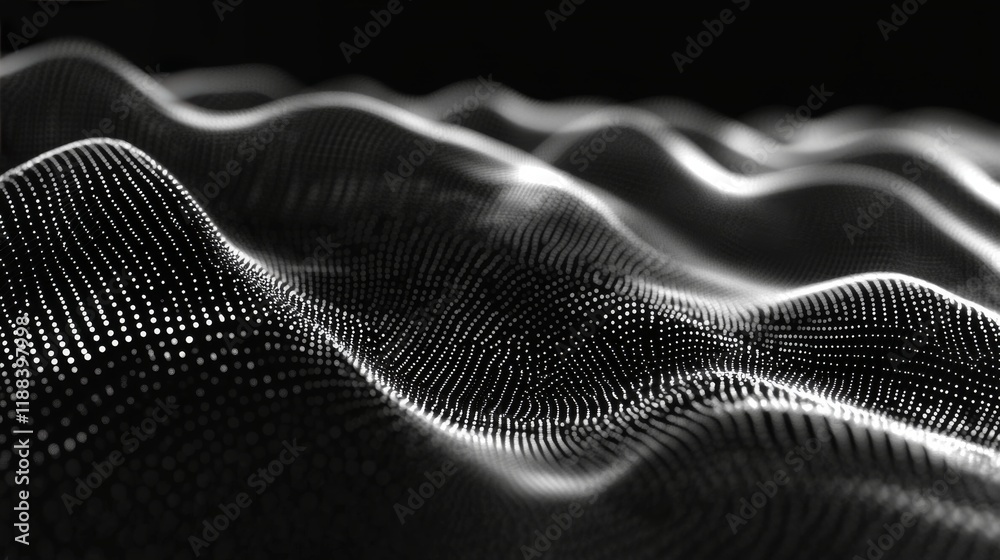 Poster futuristic abstract 3d rendering featuring digital dots and lines in a complex geometric connection 