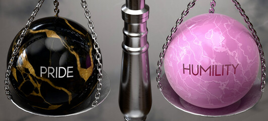 Pride or Humility - weighing two choices, available options. Choosing between pride or humility. Two different course of actions. ,3d illustration