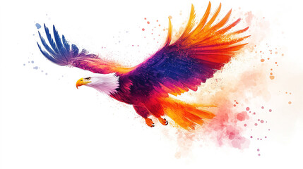 Obraz premium Majestic bald eagle gracefully spreads its wings against a white background showcasing power and beauty