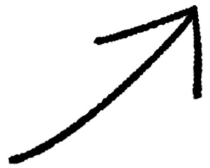 A black curved watercolor arrow pointing upwards to the right