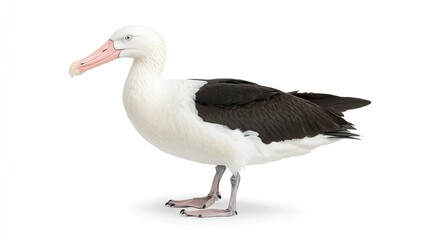 Obraz premium White-capped Albatross standing, profile view, wildlife photography, isolated on white background, for nature documentaries.
