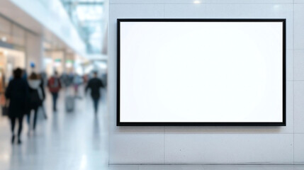 Obraz premium Large blank screen on wall in busy shopping area, ideal for advertising