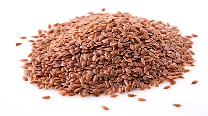 Close up Macro Photograph of Scattered Flaxseeds on a White Background Highlighting the Omega 3 Fatty Acids and Nutritional Benefits of this Versatile Superfood Ingredient for a Healthy Lifestyle