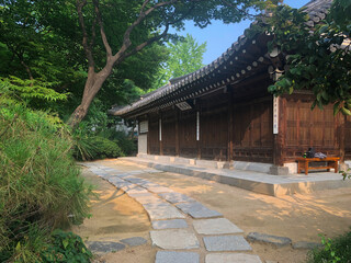 Beautiful traditional Korean wooden architecture, showcasing the elegance of Hanok style buildings.