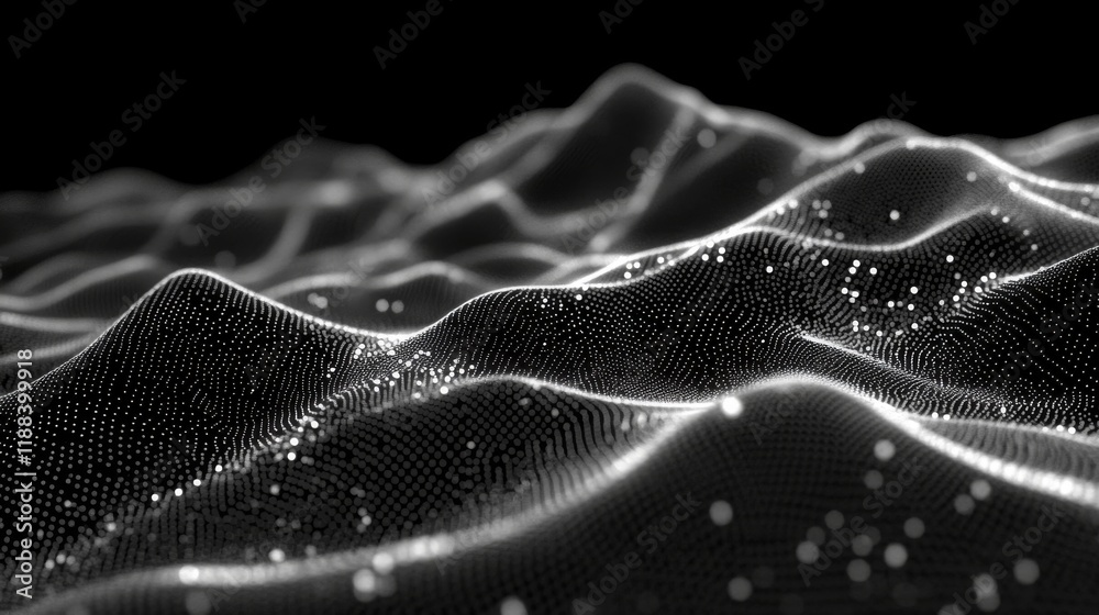 Poster futuristic abstract 3d rendering featuring digital dots and lines in a complex geometric connection 