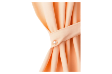 Soft pastel pink curtain with pearl button detail, adding elegance