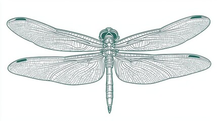 Detailed Line Drawing of Dragonfly Wings Insect Anatomy Illustration Teal Green