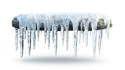 A frozen rock covered with icicles, showcasing nature's winter beauty and the effects of cold weather.