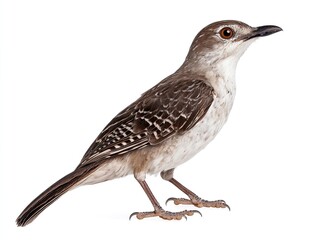 Fototapeta premium Small brown bird perched, white background, wildlife photography, for nature guides.