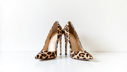 Leopard print high heels on a minimalist background