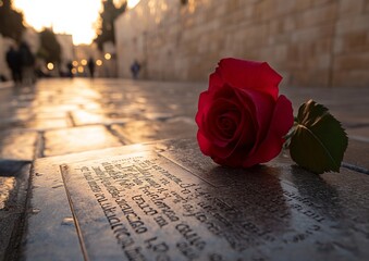 European Day of the Righteous A Morning Tribute with Red Rose and Historical Architecture