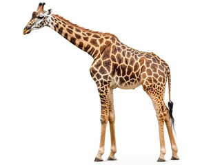 Obraz premium Giraffe standing, white background, safari animal.