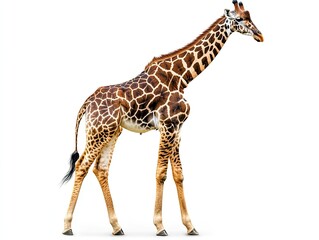 Fototapeta premium Giraffe walking, African savanna background, wildlife photography, zoo animal.