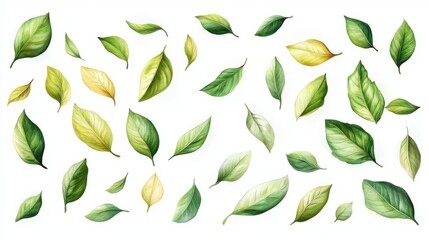 Various Green Leaves on a White Background for Nature Themes