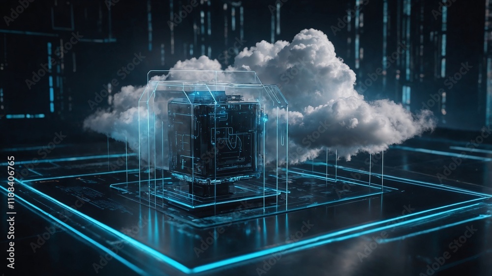 Wall mural digital informational technology web futuristic hologram with cloud, generative ai