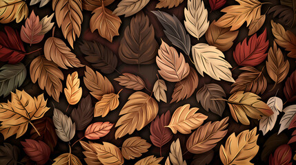 Fototapeta premium Artistic representation of assorted autumn leaves arranged in a rich, colorful pattern