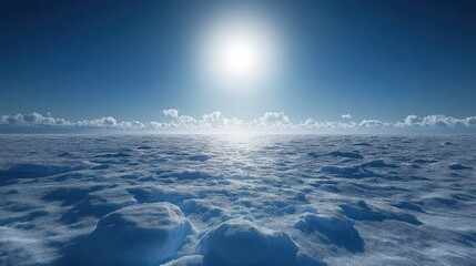 Obraz premium Sun shining over vast snowy Arctic landscape with clouds.