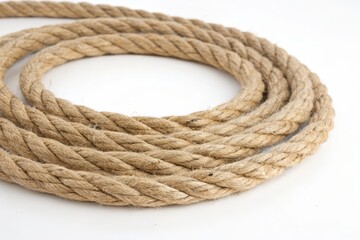 Coiled Rope on White Surface for Nautical or Craft Use, Ideal for Marine Projects