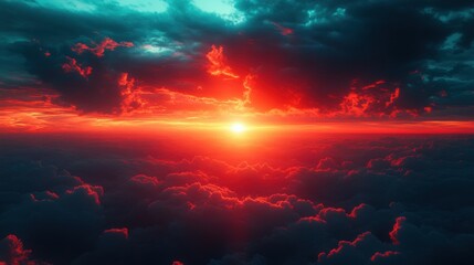 Fototapeta premium Vibrant Sunset Over Cloudscape with Dramatic Sky Colors and Light