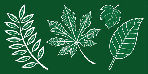 Fototapeta premium Detailed hand-drawn maple leaves with artistic green tones