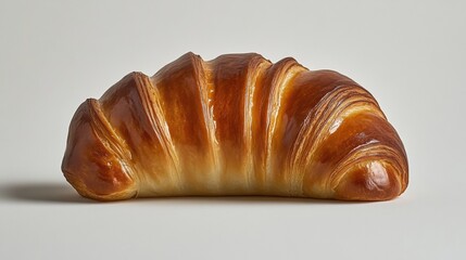 Freshly Baked Golden Croissant Isolated on Light Background