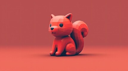 A stylized, low-poly red cat figure sitting on a solid background.