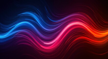 Fototapeta premium Abstract Neon Waves: Dynamic, vibrant waves of red and blue neon light flow seamlessly against a dark background, creating a mesmerizing visual symphony of color and movement. 