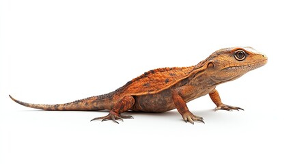 Fototapeta premium Orange lizard profile view, white background, reptile, wildlife photography, perfect for pet reptile websites.