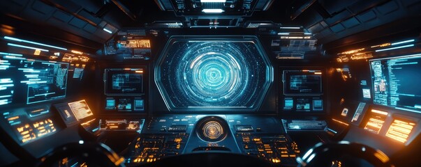 Obraz premium Futuristic holographic interface glowing in blue