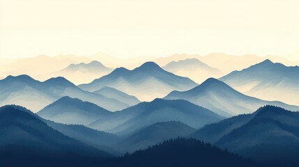 Serene Mountain Landscape at Dusk with Soft Fog and Warm Tones