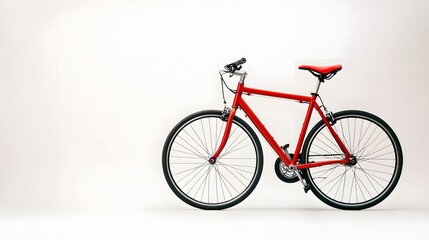 Fototapeta premium A vibrant red bicycle stands against a white background