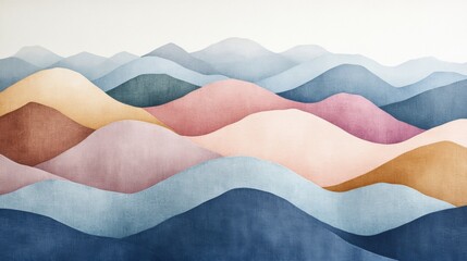 Abstract pastel landscape with soft rolling hills and waves