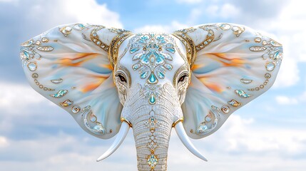 Obraz premium Ornate White Elephant Decorated with Gold and Jewels